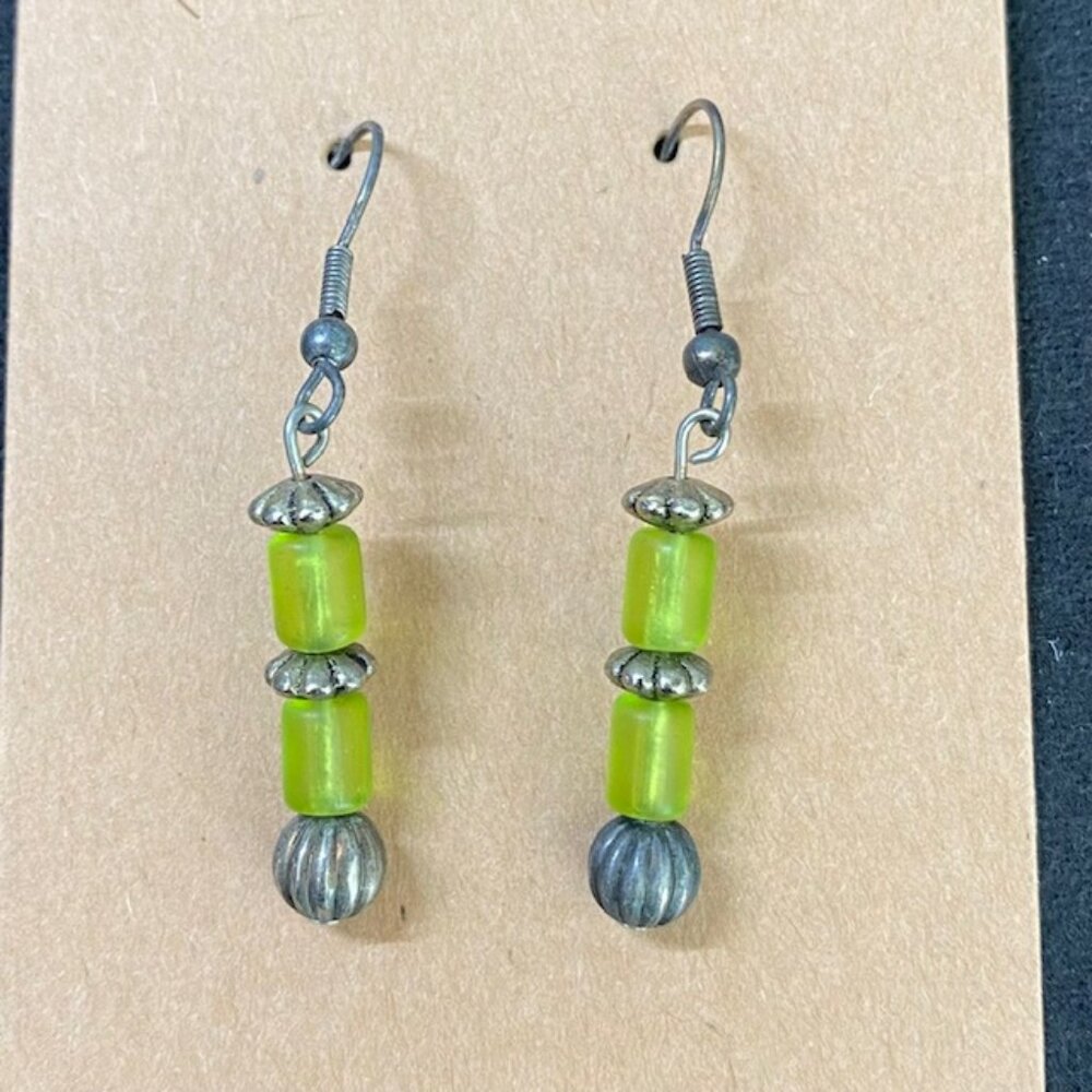 Silver and Green Dangling Earrings